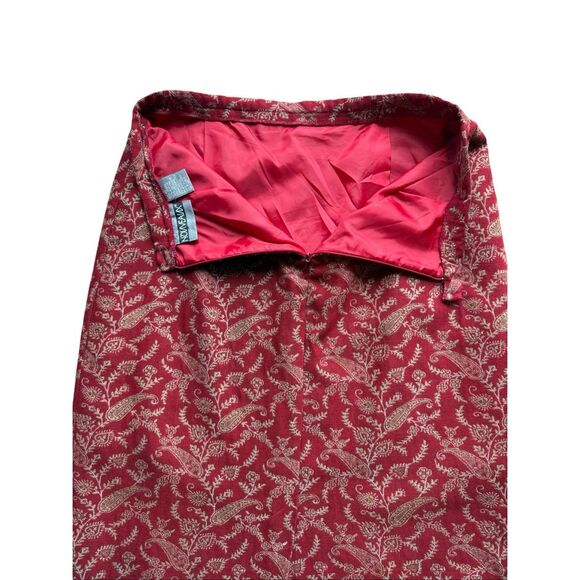 Vintage Nouveaux Red Paisley Print With Fringe Hem Straight Maxi Skirt - Picture 4 of 10